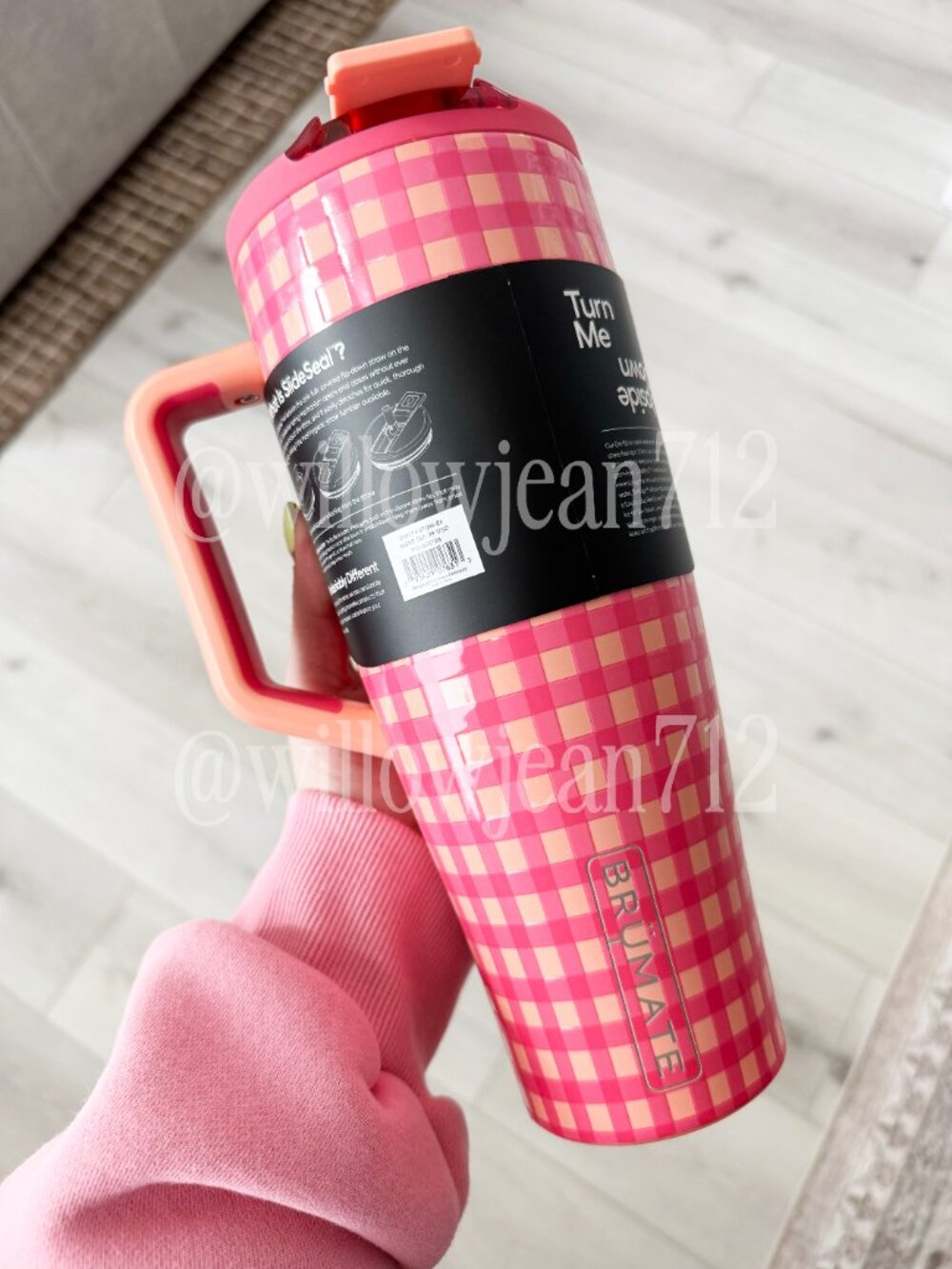 BruMate 40oz Stainless Steel Era Flip Water Bottle - Peach Gingham Madi Nelson - Picture 2 of 8